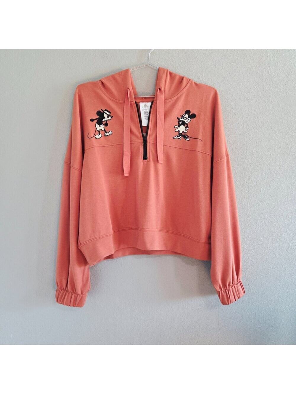 Disney Embroidered Mickey & Minnie Lightweight Relaxed Cropped Hoodie Sweater